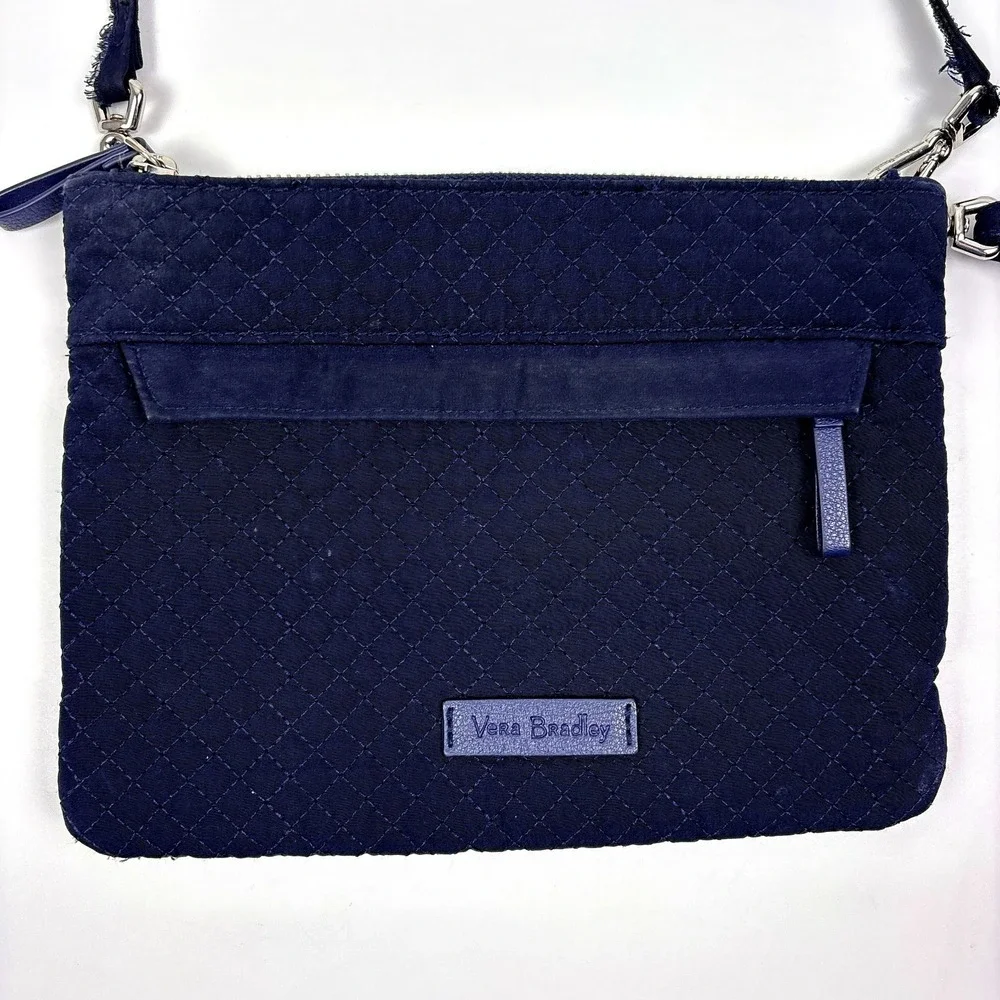 Vera Bradley Little Hipster Microfiber Crossbody Purse Bag Wristlet Quilted Navy